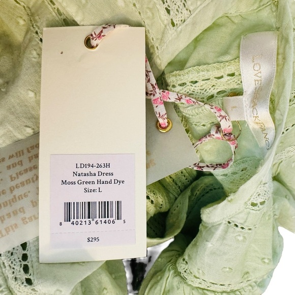LoveShackFancy Natasha Green Lace Embroidered Tiered Ruffle Mini Dress Size L - Picture 12 of 12